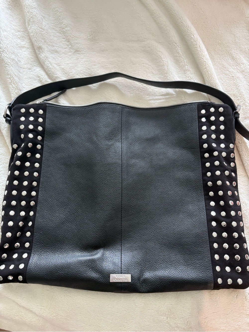 Vince Camuto Black Studded Leather Shoulder Bag